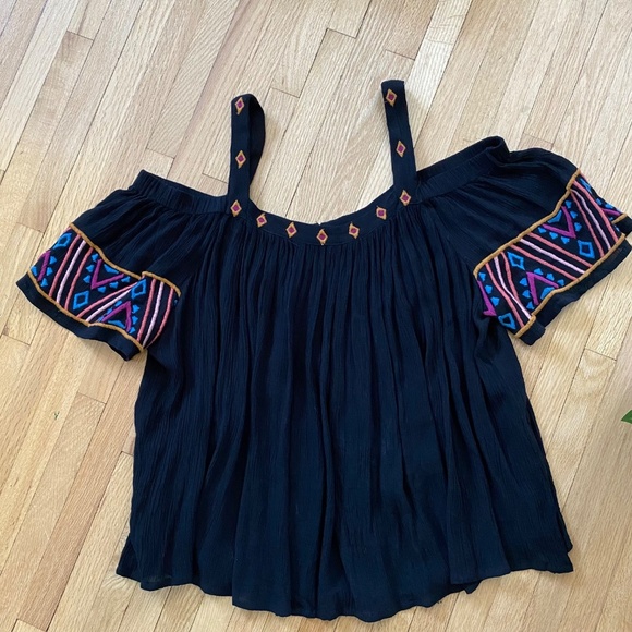 Japna Off the Shoulder with Straps Black Embroidered Boho Top Size M - Picture 8 of 9